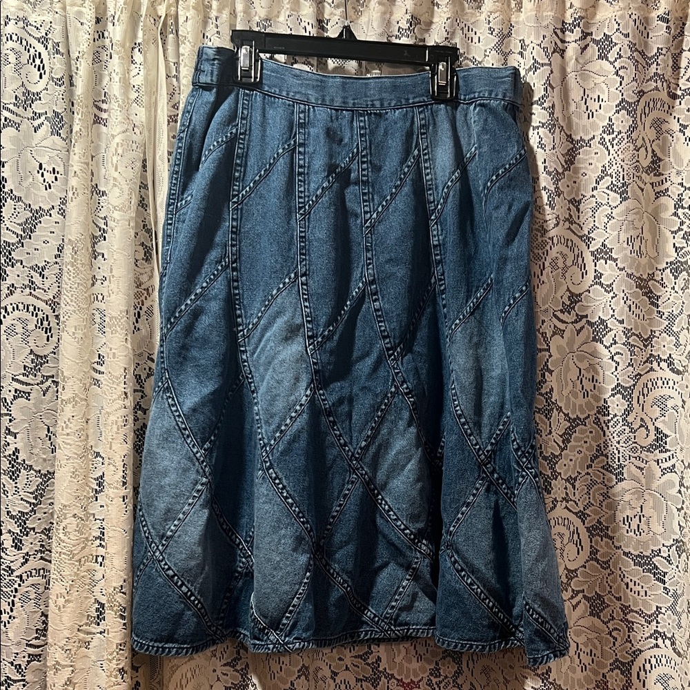 Studio West Blue Patchwork A-Line Skirt Size Medium